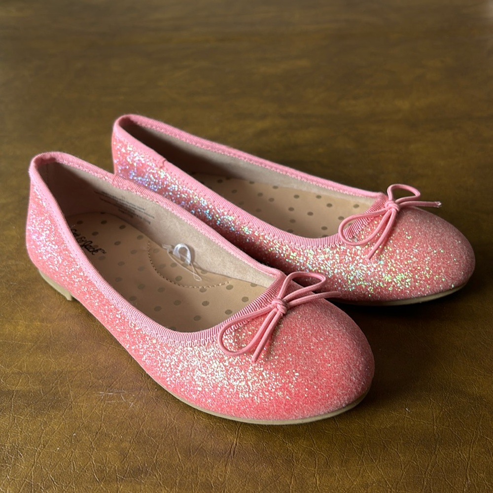 Cat & Jack Pink Glitter Ballet Slipper with bow